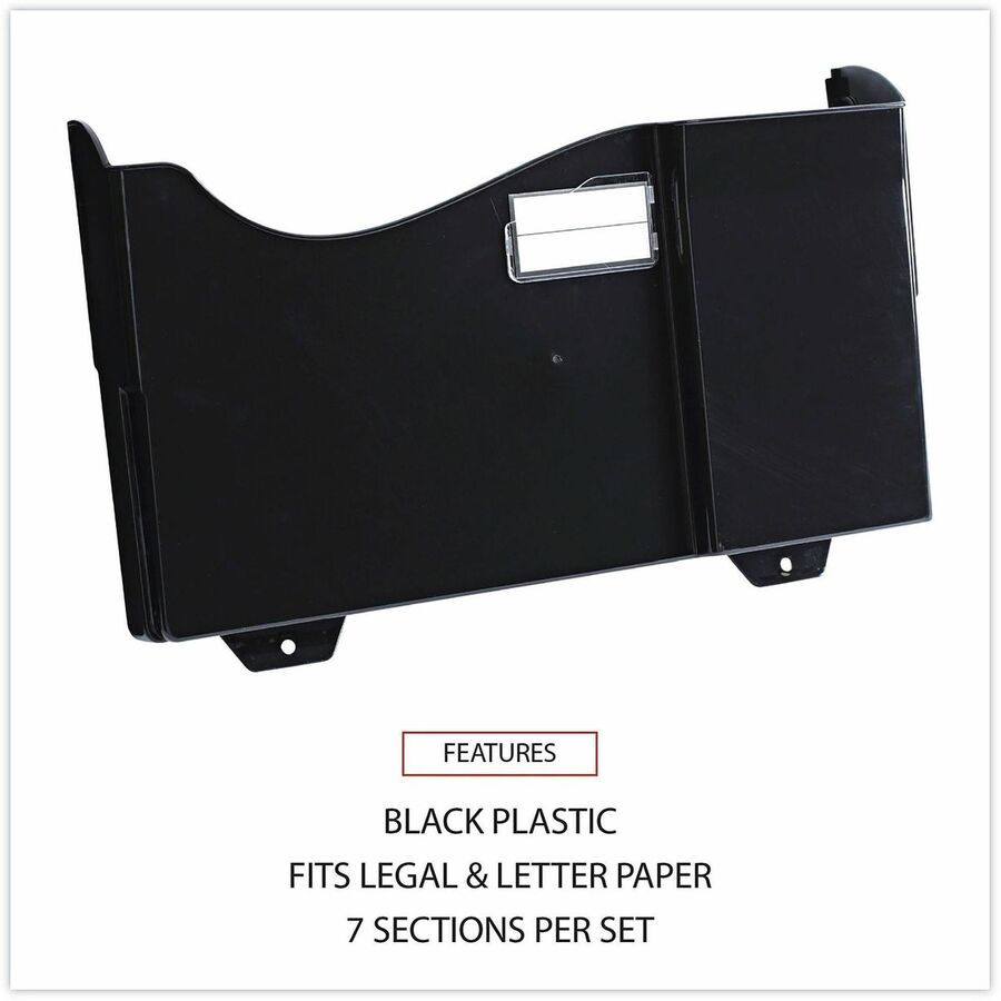 Grande Central Filing System, 7 Sections, Legal/Letter Size, Wall Mount, 16" x 4.75" x 38.25", Black, 7/Pack