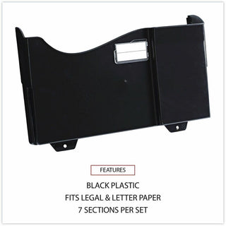 Grande Central Filing System, 7 Sections, Legal/Letter Size, Wall Mount, 16" x 4.75" x 38.25", Black, 7/Pack