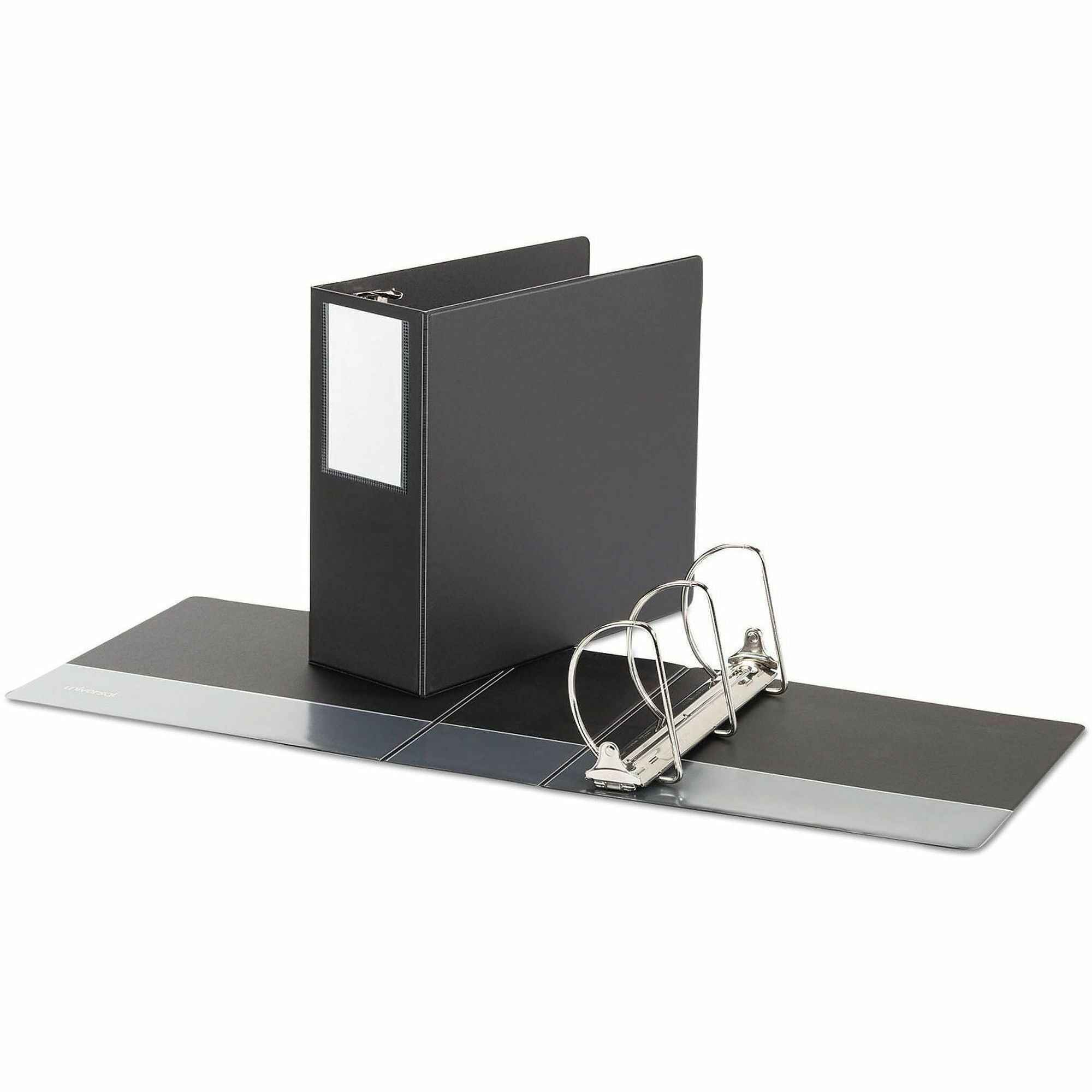 Deluxe Non-View D-Ring Binder with Label Holder, 3 Rings, 5" Capacity, 11 x 8.5, Black