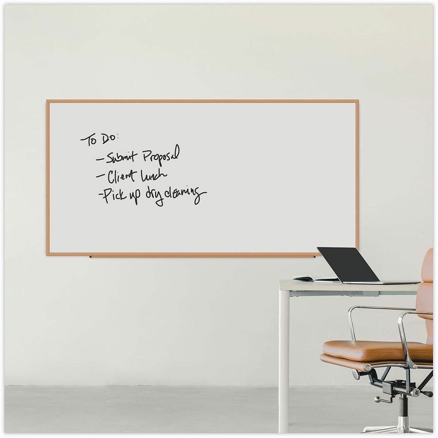 Deluxe Melamine Dry Erase Board, 96 x 48, Melamine White Surface, Oak Fiberboard Frame