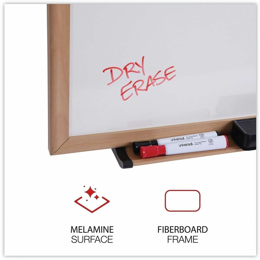 Deluxe Melamine Dry Erase Board, 96 x 48, Melamine White Surface, Oak Fiberboard Frame