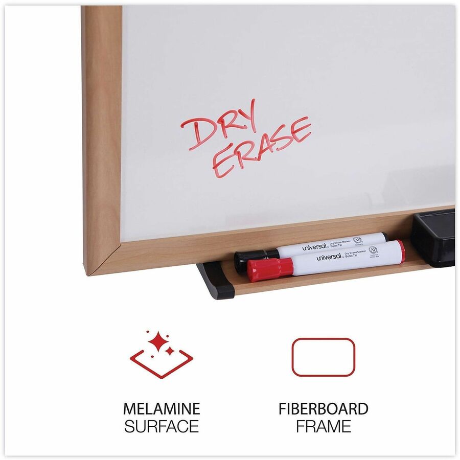 Deluxe Melamine Dry Erase Board, 72 x 48, Melamine White Surface, Oak Fiberboard Frame