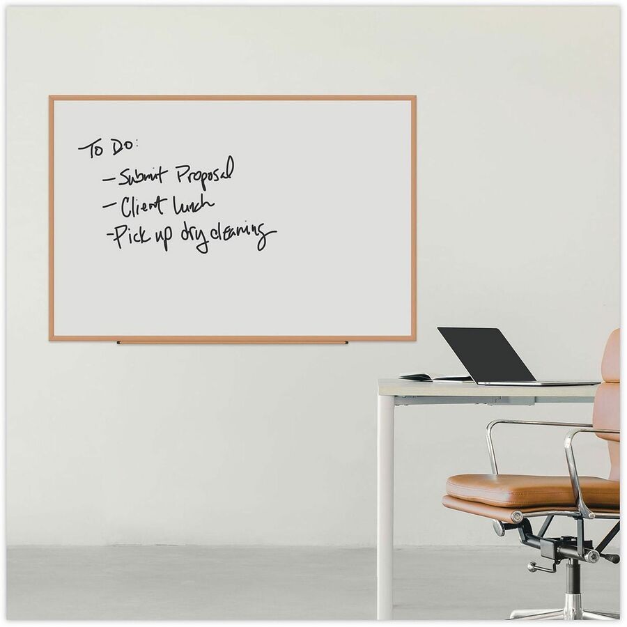 Deluxe Melamine Dry Erase Board, 72 x 48, Melamine White Surface, Oak Fiberboard Frame