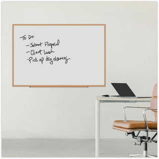 Deluxe Melamine Dry Erase Board, 72 x 48, Melamine White Surface, Oak Fiberboard Frame