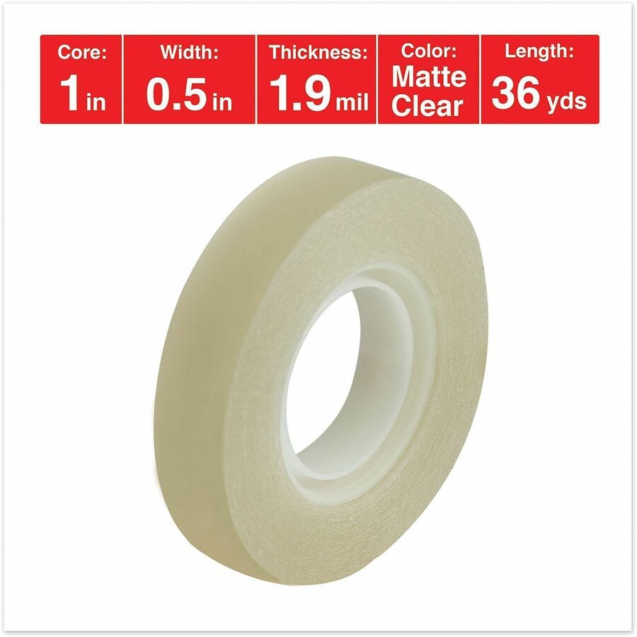 Invisible Tape, 1" Core, 0.5" x 36 yds, Clear, 12/Pack