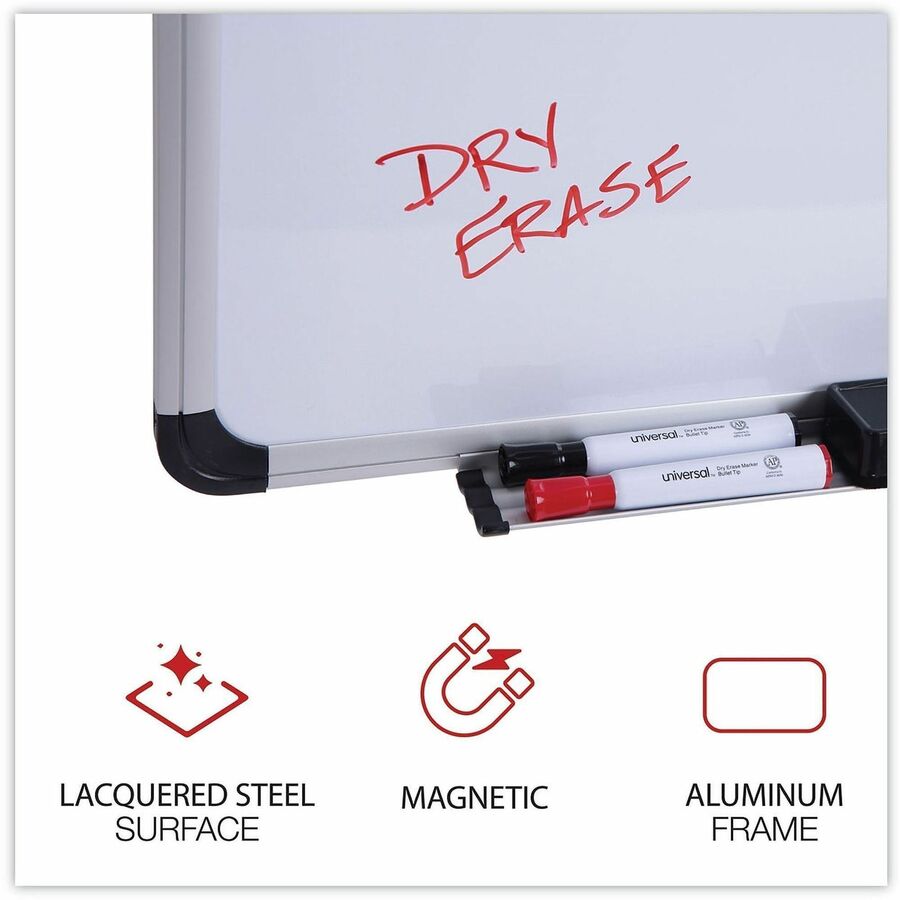 Deluxe Porcelain Magnetic Dry Erase Board, 36 x 24, White Surface, Silver/Black Aluminum Frame