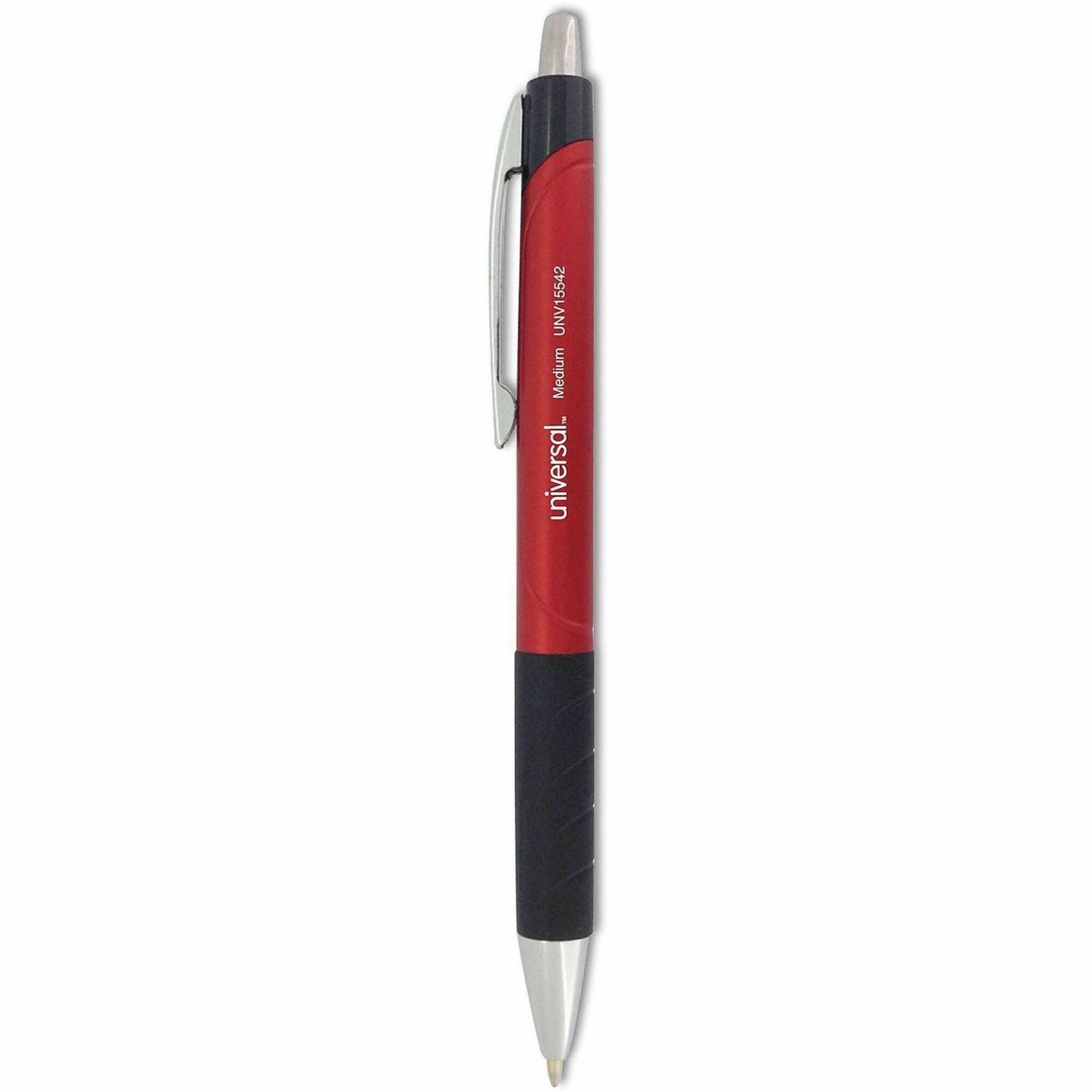 Comfort Grip Ballpoint Pen, Retractable, Medium 1 mm, Red Ink, Red/Black Barrel, Dozen