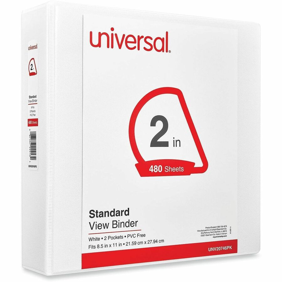 Slant D-Ring View Binder, 3 Rings, 2" Capacity, 11 x 8.5, White, 4/Pack