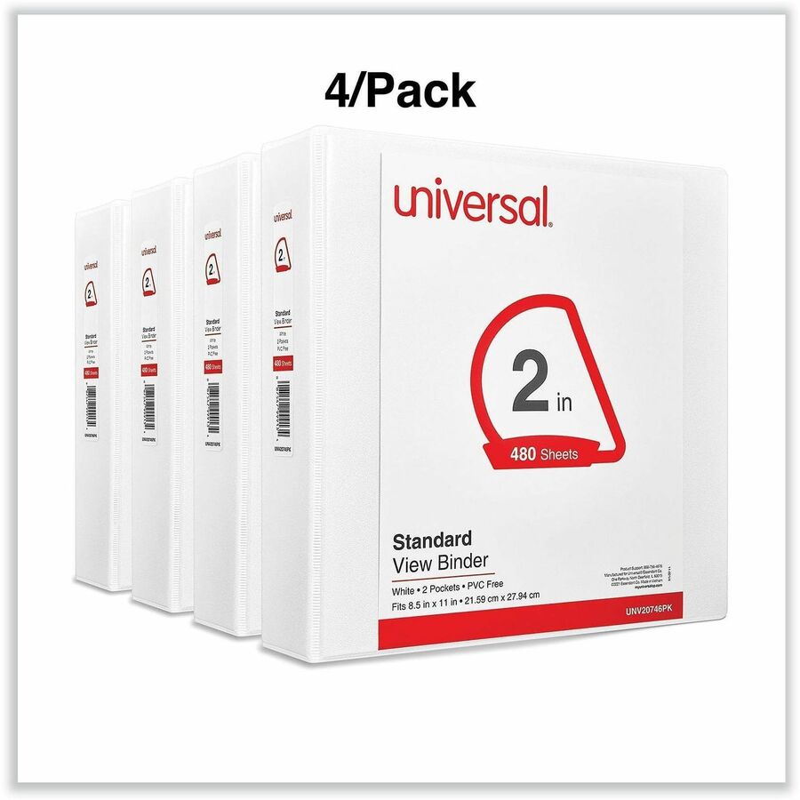 Slant D-Ring View Binder, 3 Rings, 2" Capacity, 11 x 8.5, White, 4/Pack