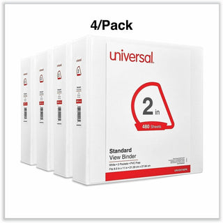 Slant D-Ring View Binder, 3 Rings, 2" Capacity, 11 x 8.5, White, 4/Pack