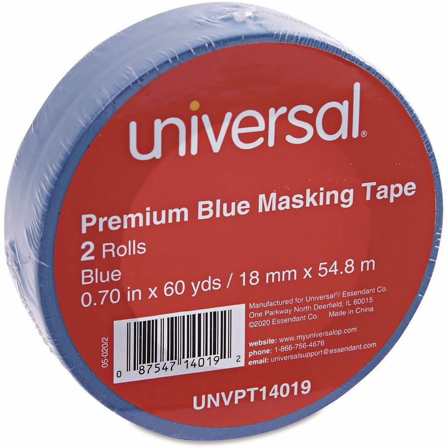 Premium Blue Masking Tape with UV Resistance, 3" Core, 18 mm x 54.8 m, Blue, 2/Pack
