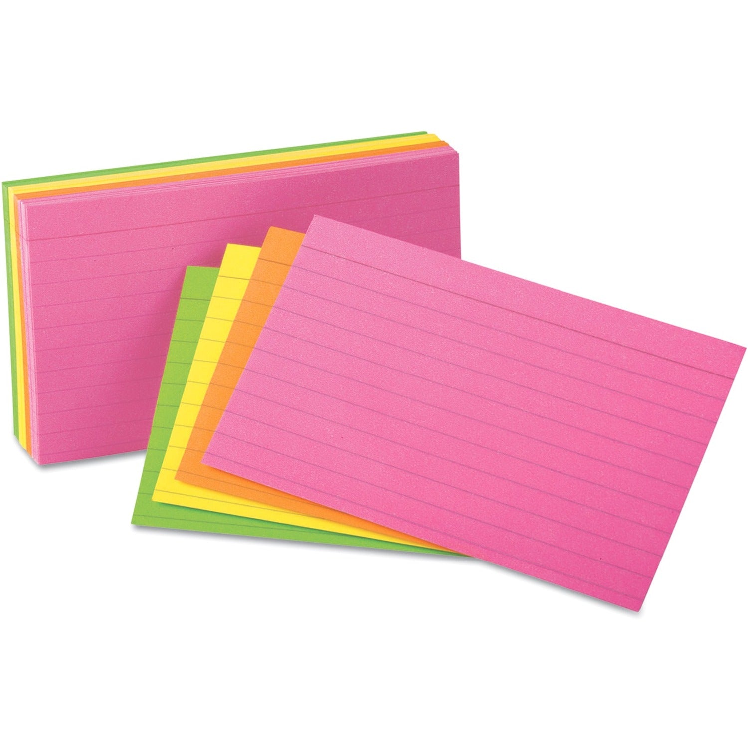 Ruled Neon Glow Index Cards, 5 x 8, Assorted, 100/Pack