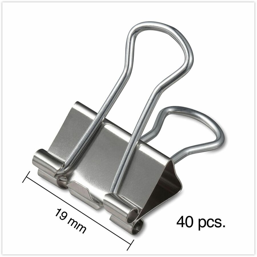 Binder Clips with Storage Tub, Small, Silver, 40/Pack