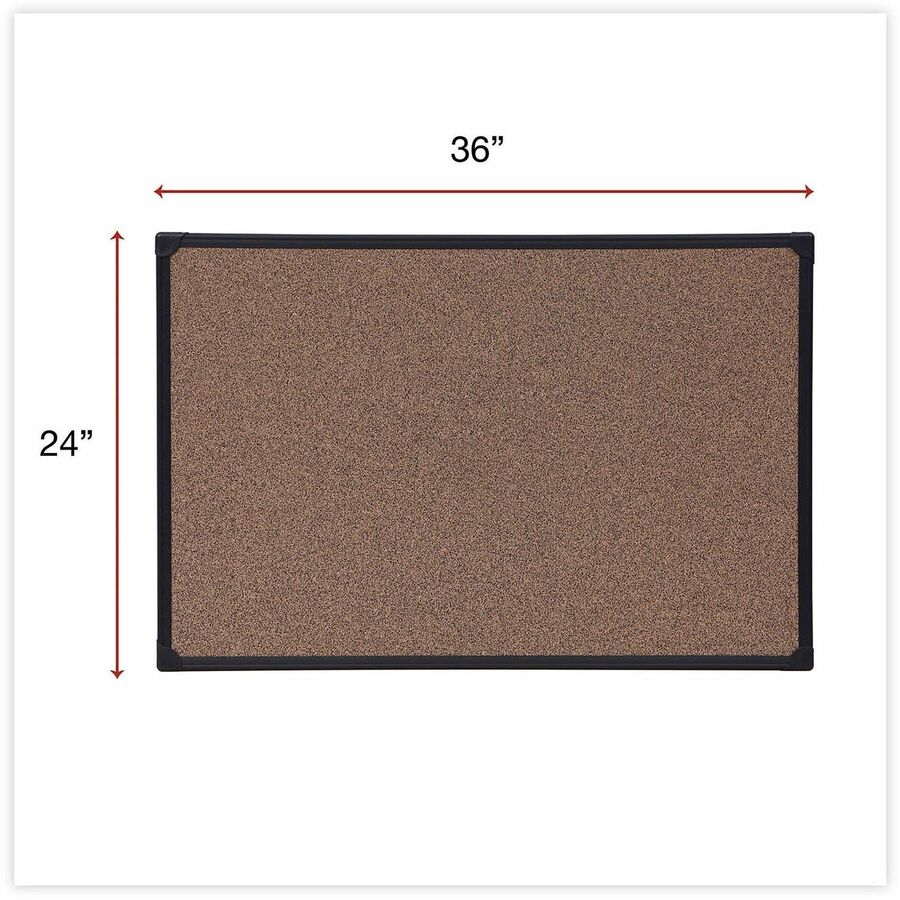 Tech Cork Board, 36 x 24, Brown Surface, Black Plastic Frame