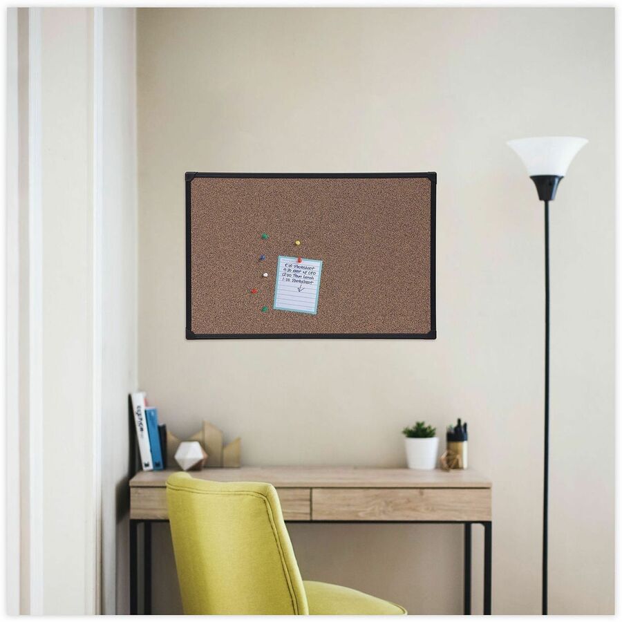 Tech Cork Board, 36 x 24, Brown Surface, Black Plastic Frame