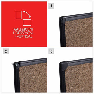 Tech Cork Board, 24 x 18, Brown Surface, Black Aluminum Frame