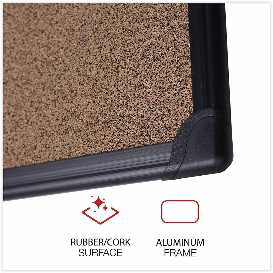 Tech Cork Board, 24 x 18, Brown Surface, Black Aluminum Frame