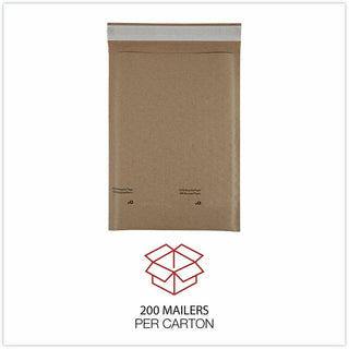 Natural Self-Seal Cushioned Mailer, #0, Barrier Bubble Air Cell Cushion, Self-Adhesive Closure, 6 x 10, Kraft, 200/Carton