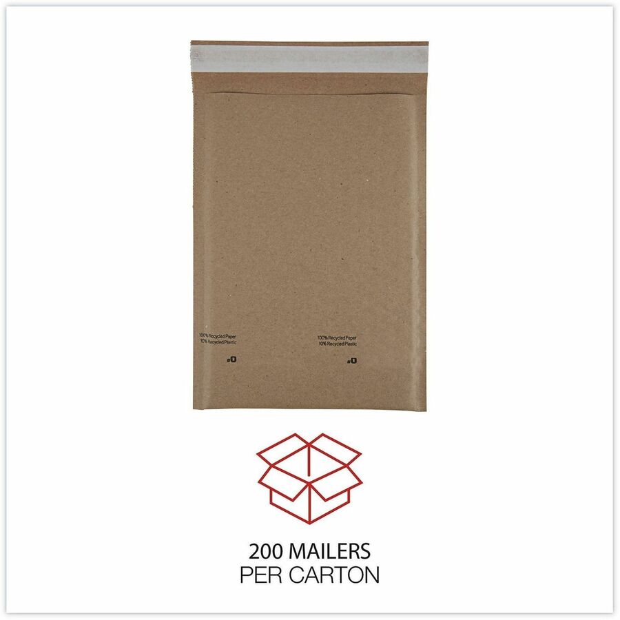 Natural Self-Seal Cushioned Mailer, #0, Barrier Bubble Air Cell Cushion, Self-Adhesive Closure, 6 x 10, Kraft, 200/Carton