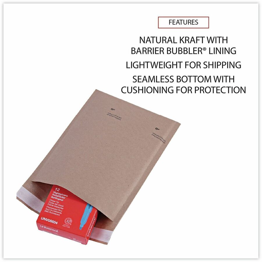 Natural Self-Seal Cushioned Mailer, #0, Barrier Bubble Air Cell Cushion, Self-Adhesive Closure, 6 x 10, Kraft, 200/Carton