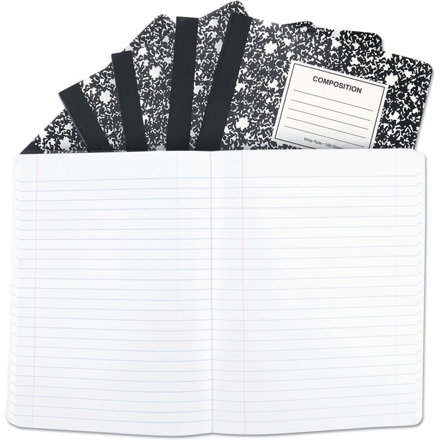 Composition Book, Wide/Legal Rule, Black Marble Cover, (100) 9.75 x 7.5 Sheets, 6/Pack