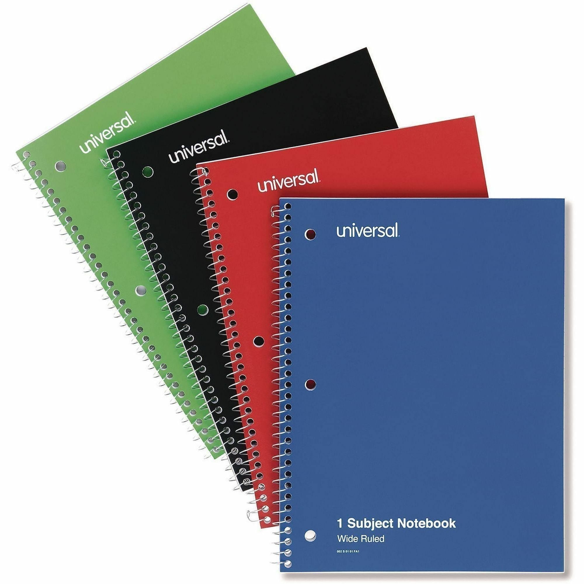 Wirebound Notebook, 1-Subject, Wide/Legal Rule, Assorted Cover Colors, (70) 10.5 x 8 Sheets, 4/Pack