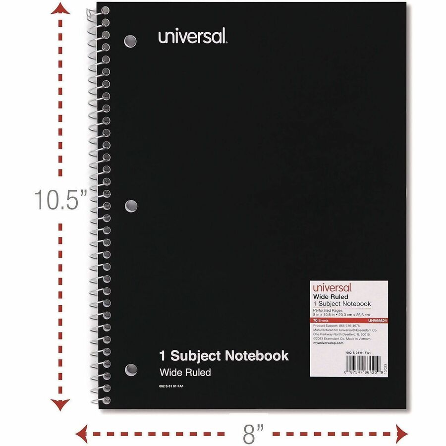 Wirebound Notebook, 1-Subject, Wide/Legal Rule, Assorted Cover Colors, (70) 10.5 x 8 Sheets, 4/Pack