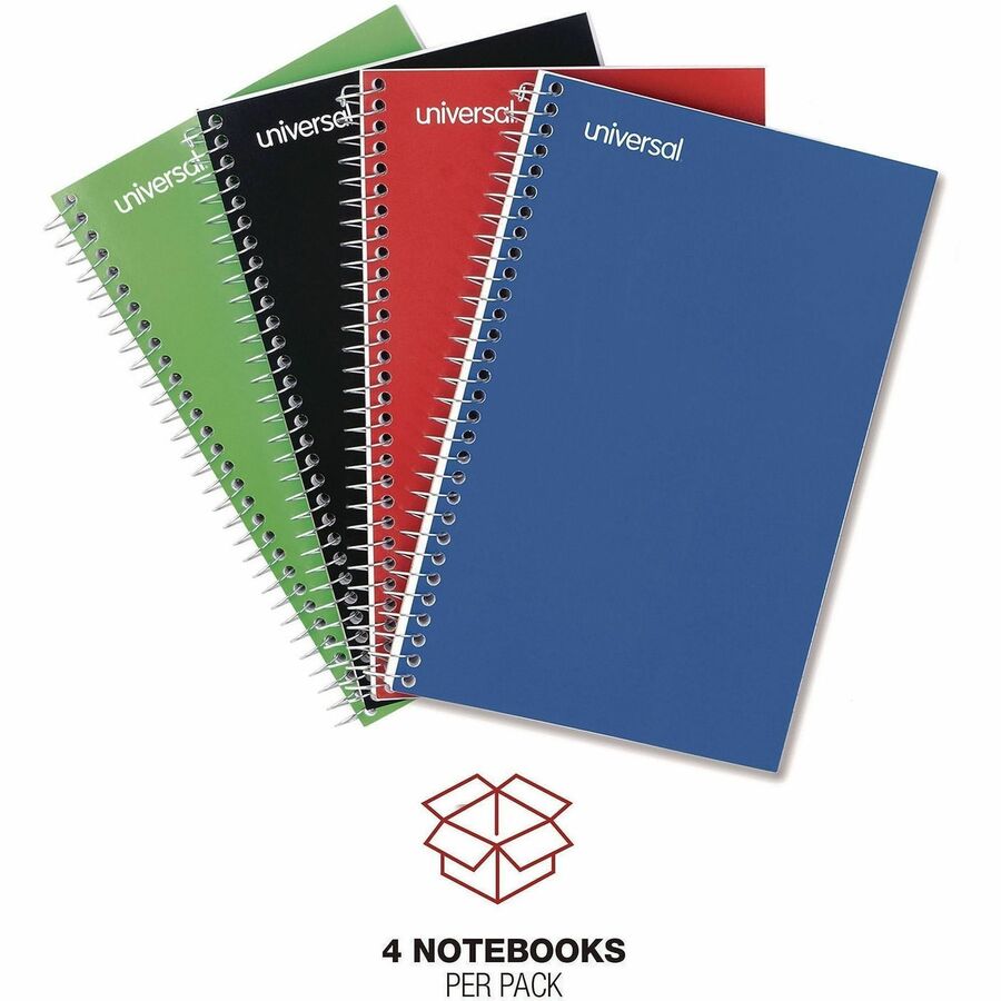 Wirebound Notebook, 3-Subject, Medium/College Rule, Assorted Cover Colors, (120) 9.5 x 6 Sheets, 4/Pack