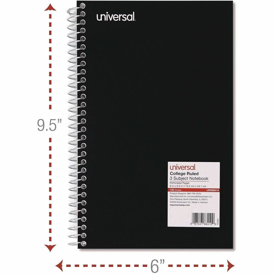 Wirebound Notebook, 3-Subject, Medium/College Rule, Assorted Cover Colors, (120) 9.5 x 6 Sheets, 4/Pack