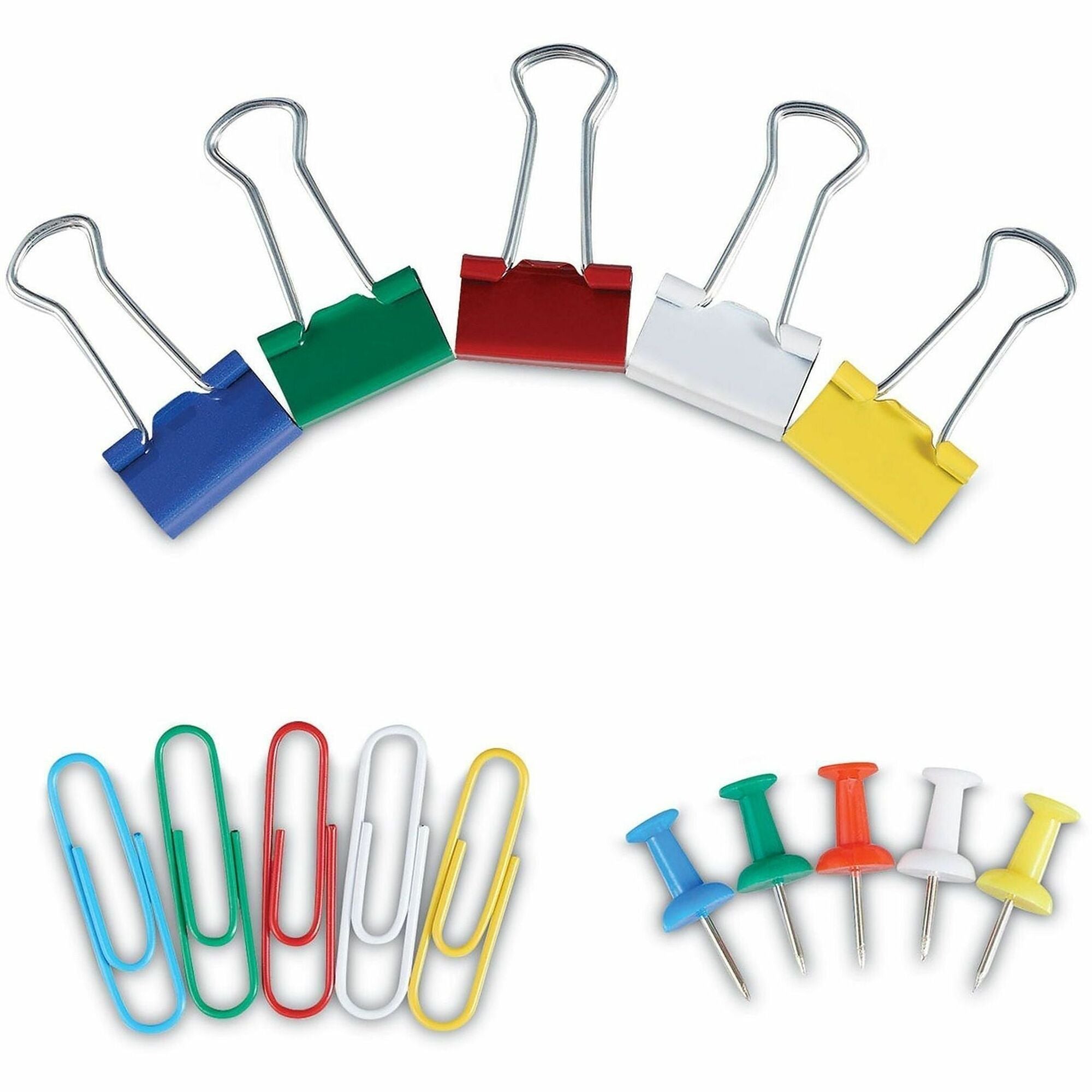 Combo Clip Pack with 3-Tier Organizer Tub, (380) Small Paper Clips, (280) Push Pins, (46) Small Binder Clips, Assorted Colors