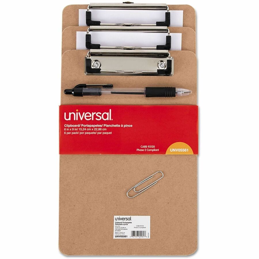 Hardboard Clipboard with Low-Profile Clip, 0.5" Clip Capacity, Holds 5 x 8 Sheets, Brown, 6/Pack