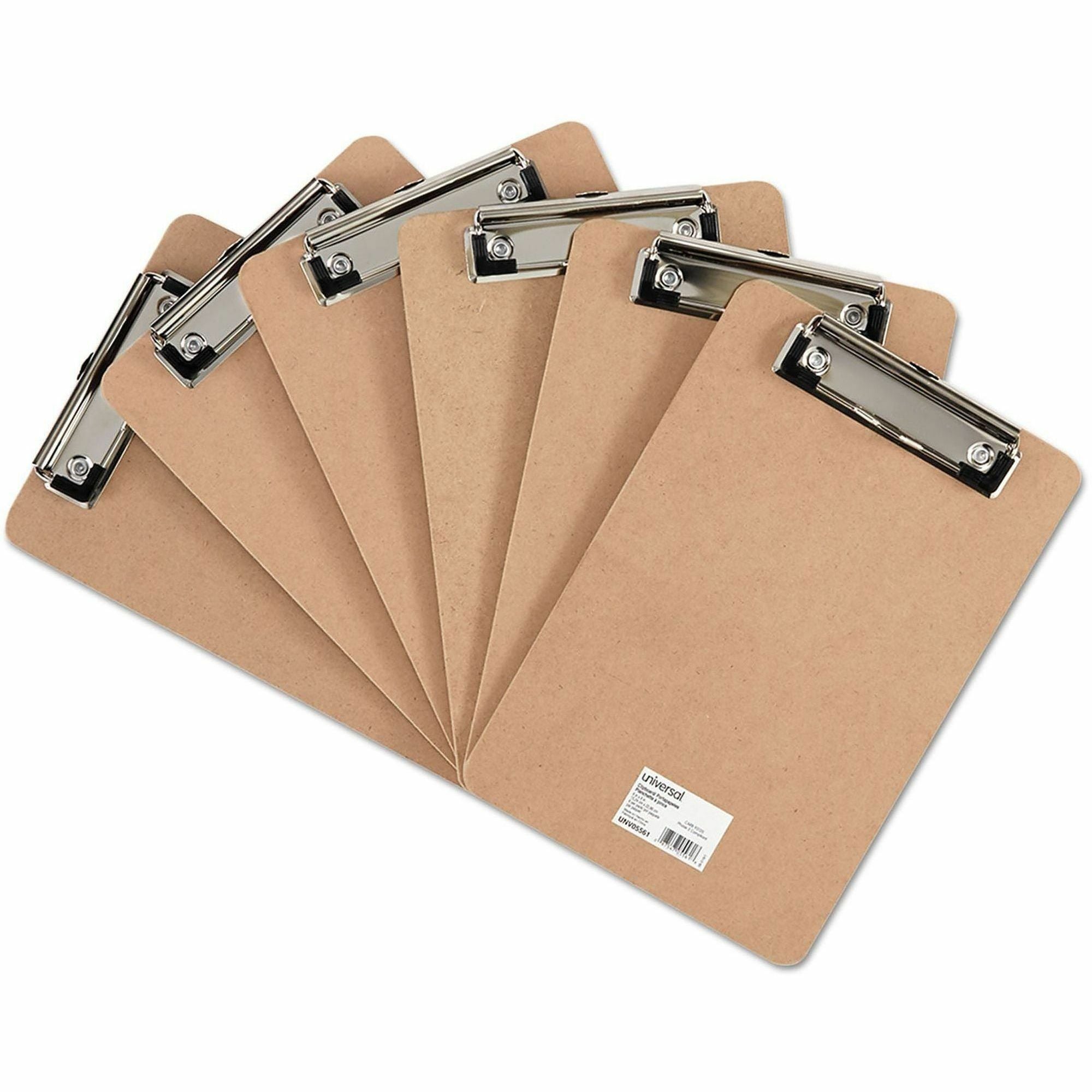 Hardboard Clipboard with Low-Profile Clip, 0.5" Clip Capacity, Holds 5 x 8 Sheets, Brown, 6/Pack