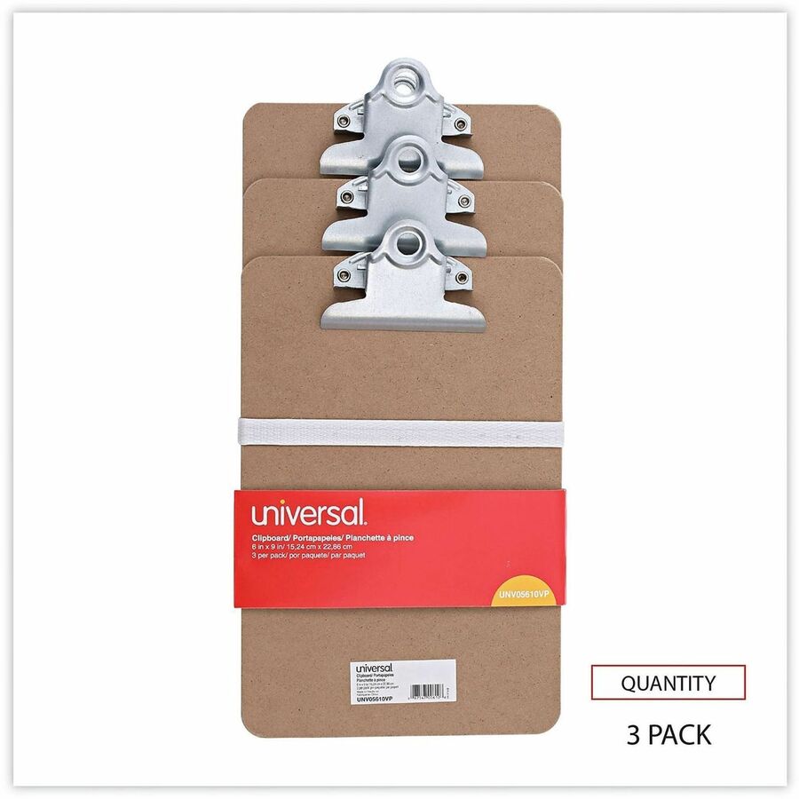 Hardboard Clipboard, 0.75" Clip Capacity, Holds 5 x 8 Sheets, Brown, 3/Pack