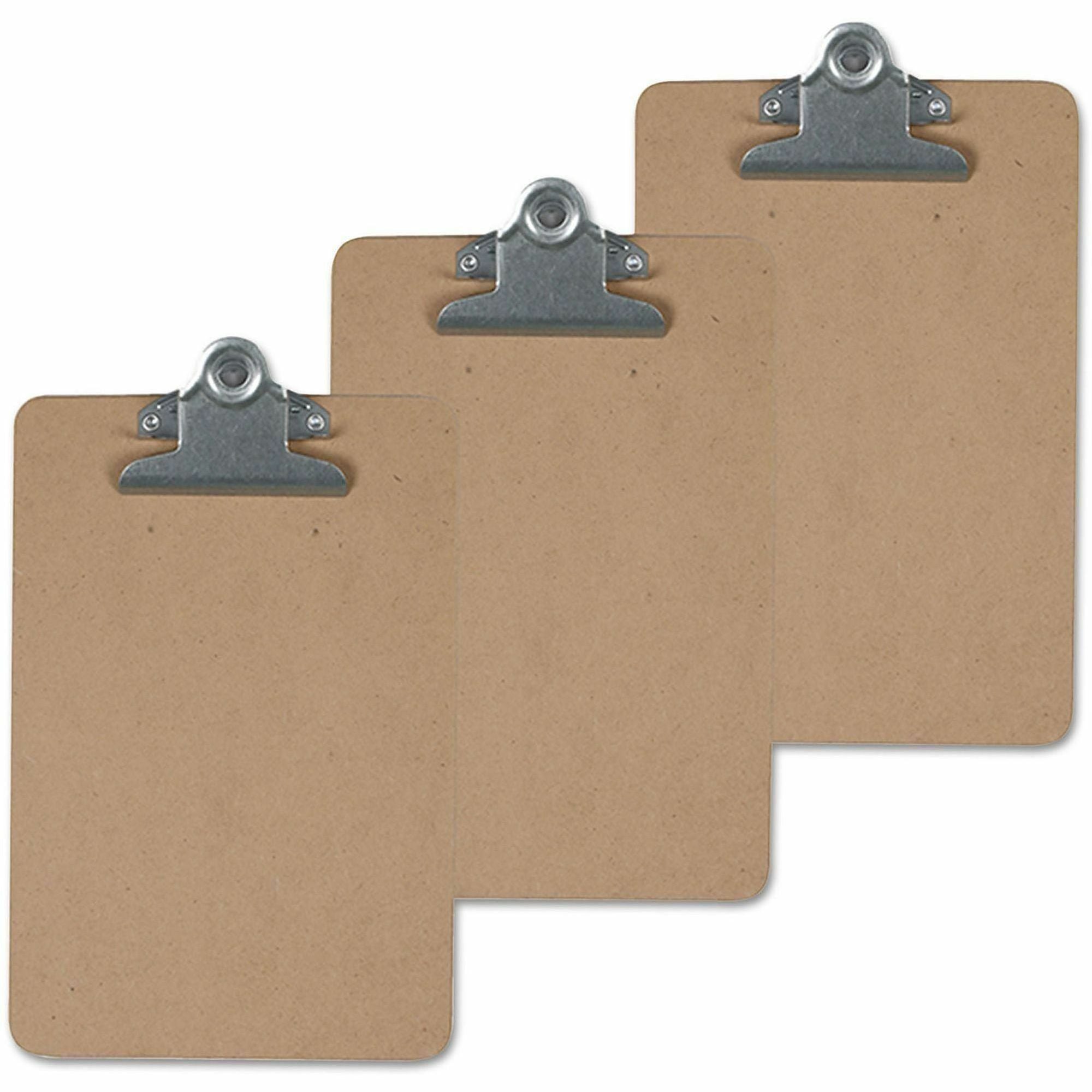 Hardboard Clipboard, 1.25" Clip Capacity, Holds 8.5 x 14 Sheets, Brown, 3/Pack