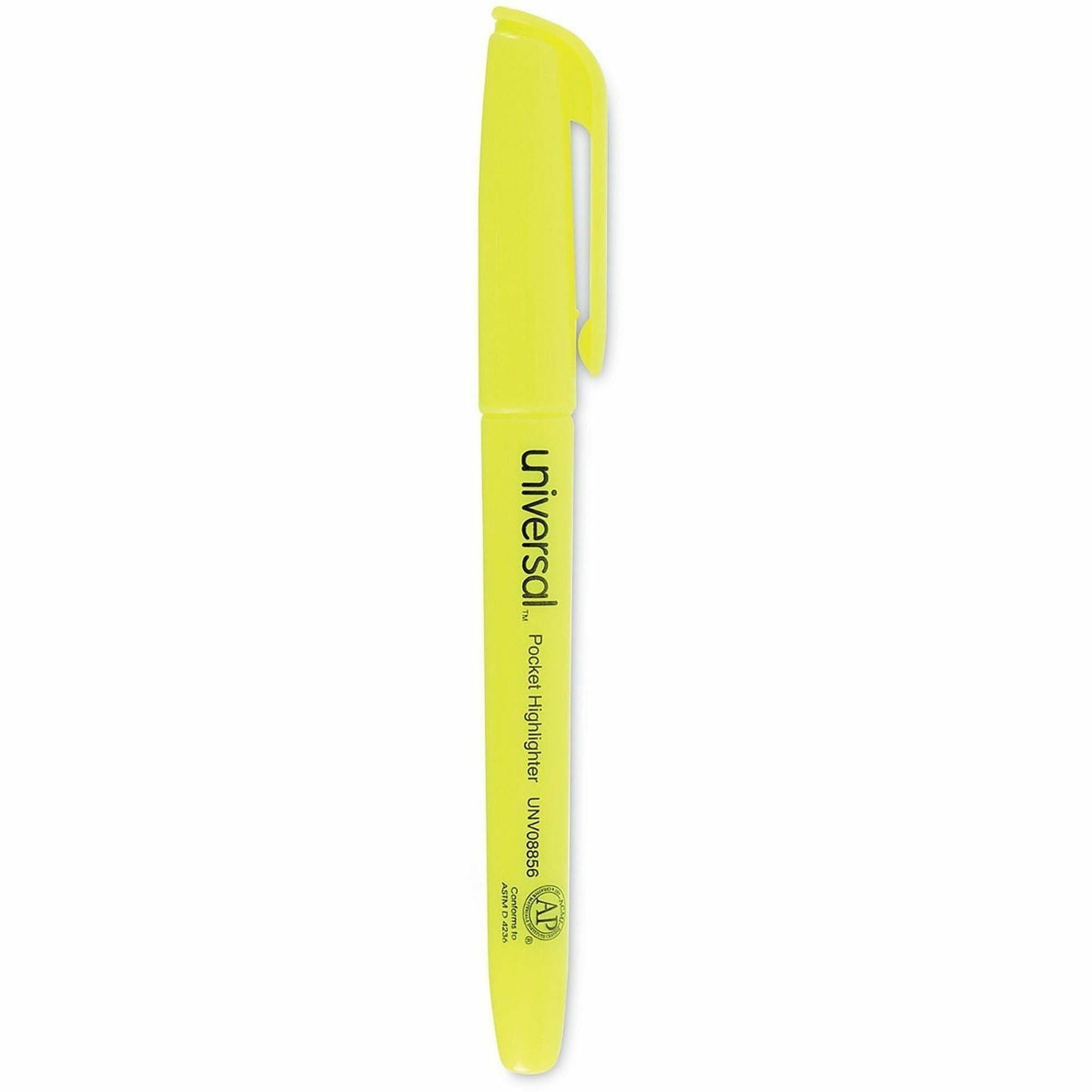 Pocket Highlighter Value Pack, Fluorescent Yellow Ink, Chisel Tip, Yellow Barrel, 36/Pack