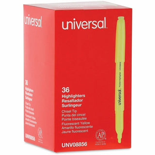 Pocket Highlighter Value Pack, Fluorescent Yellow Ink, Chisel Tip, Yellow Barrel, 36/Pack
