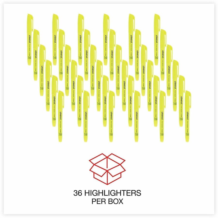 Pocket Highlighter Value Pack, Fluorescent Yellow Ink, Chisel Tip, Yellow Barrel, 36/Pack