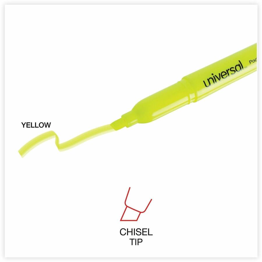 Pocket Highlighter Value Pack, Fluorescent Yellow Ink, Chisel Tip, Yellow Barrel, 36/Pack