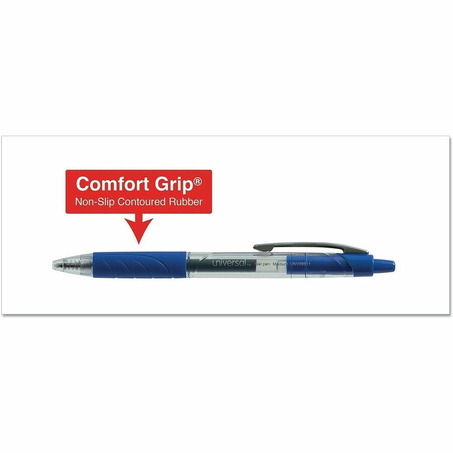 Comfort Grip Gel Pen, Retractable, Medium 0.7 mm, Blue Ink, Clear/Blue Barrel, 36/Pack