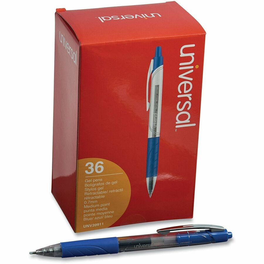 Comfort Grip Gel Pen, Retractable, Medium 0.7 mm, Blue Ink, Clear/Blue Barrel, 36/Pack
