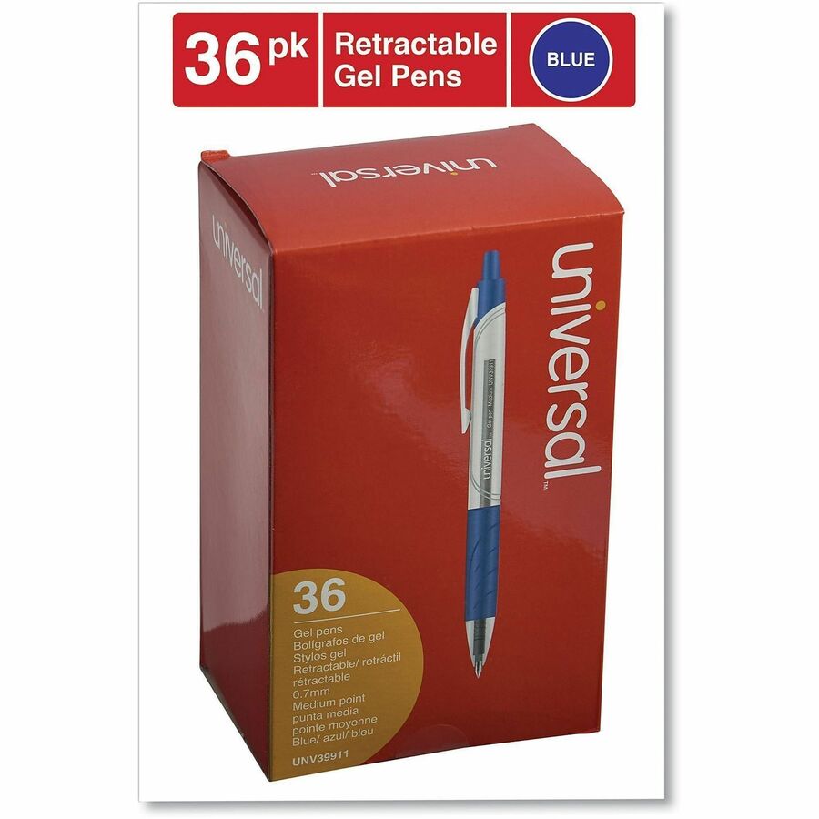 Comfort Grip Gel Pen, Retractable, Medium 0.7 mm, Blue Ink, Clear/Blue Barrel, 36/Pack