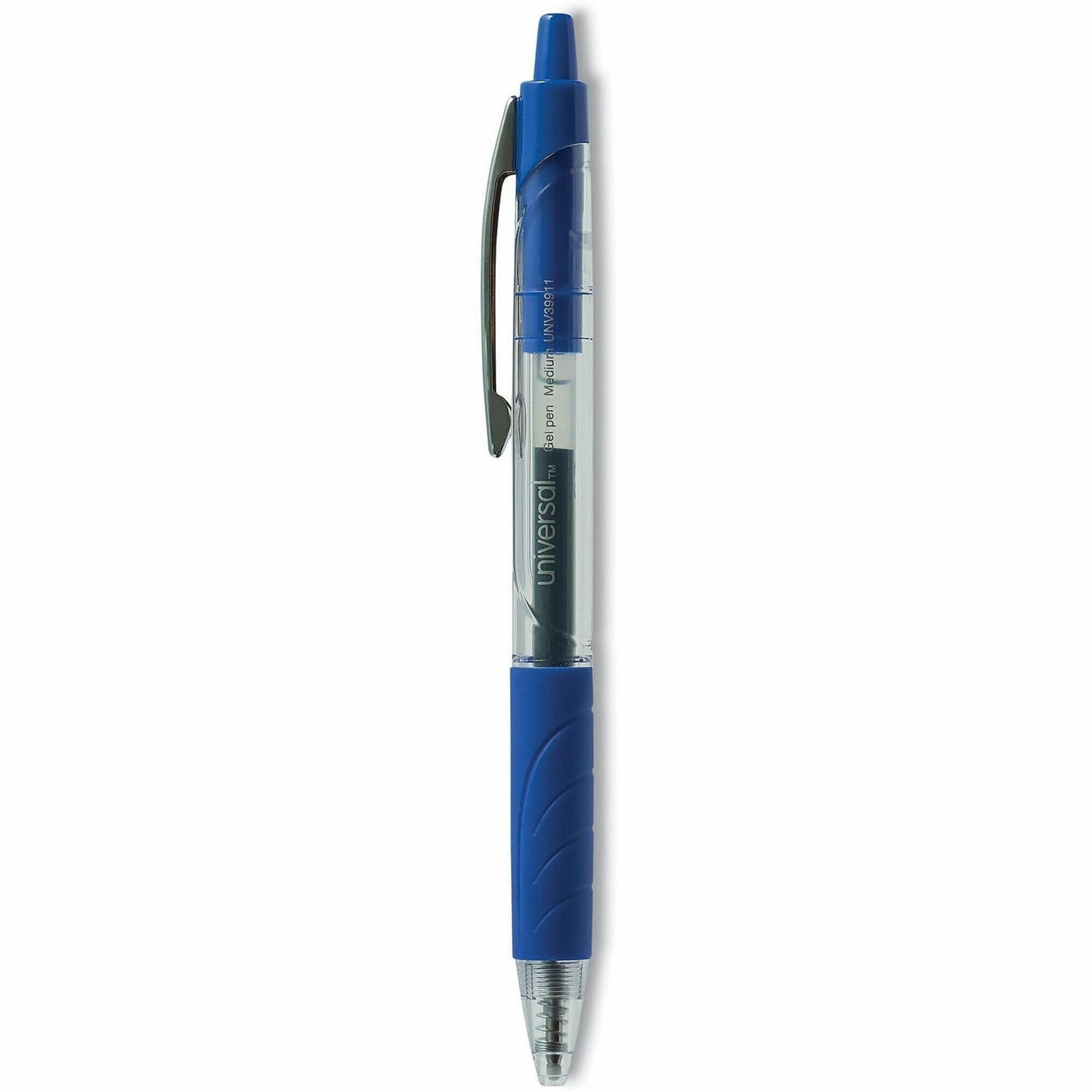 Comfort Grip Gel Pen, Retractable, Medium 0.7 mm, Blue Ink, Clear/Blue Barrel, 36/Pack