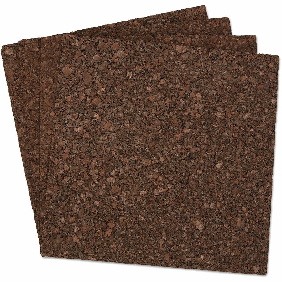 Cork Tile Panels, 12 x 12, Dark Brown Surface, 4/Pack