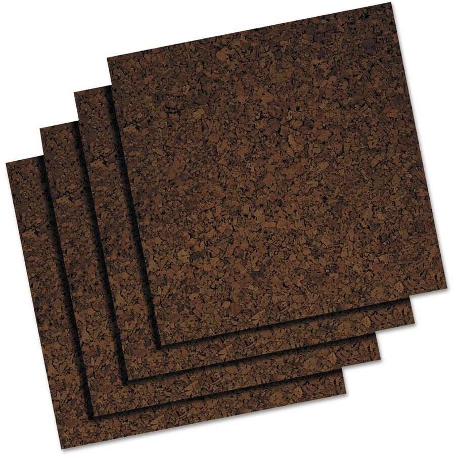 Cork Tile Panels, 12 x 12, Dark Brown Surface, 4/Pack