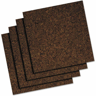 Cork Tile Panels, 12 x 12, Dark Brown Surface, 4/Pack