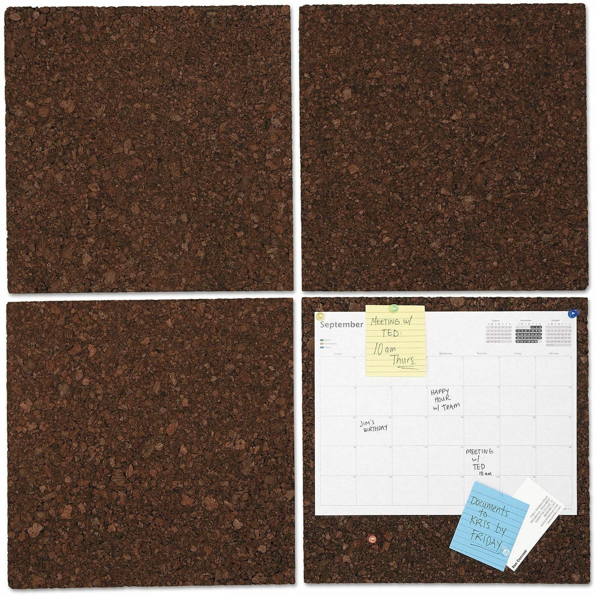 Cork Tile Panels, 12 x 12, Dark Brown Surface, 4/Pack