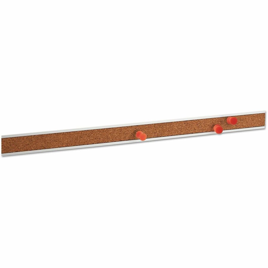 Cork Bulletin Bar, 36 x 1, Brown Surface, Silver Aluminum Frame