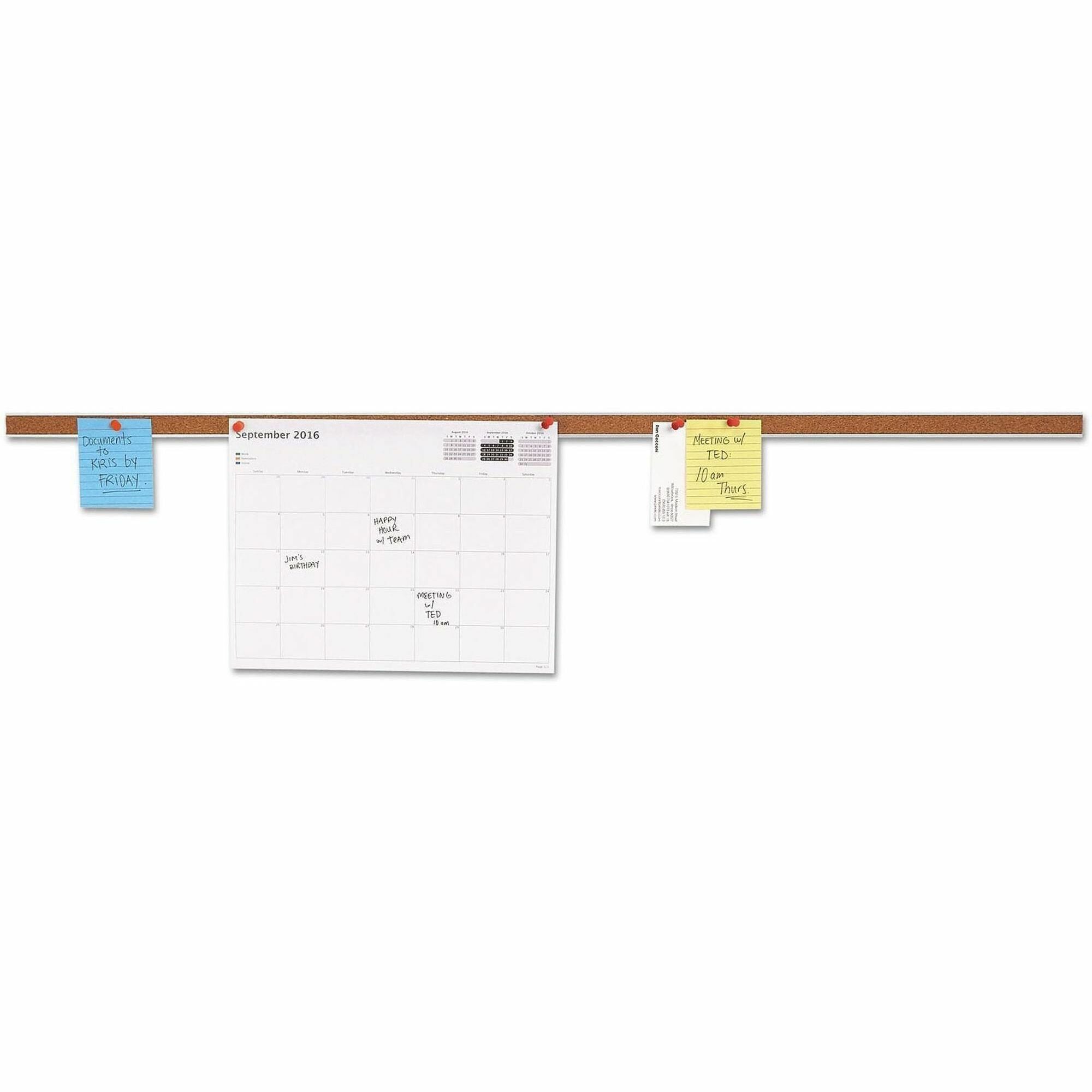 Cork Bulletin Bar, 36 x 1, Brown Surface, Silver Aluminum Frame