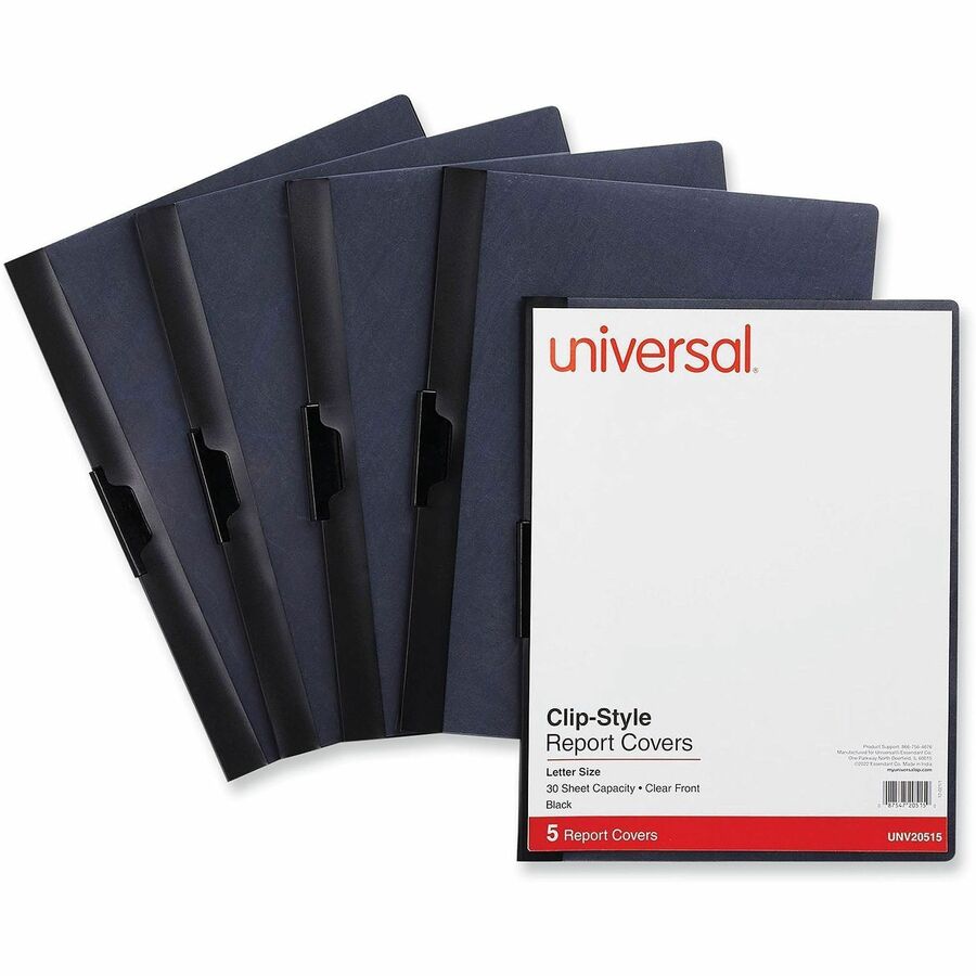 Clip-Style Report Cover, Clip Fastener, 8.5 x 11, Clear/Black, 5/Pack
