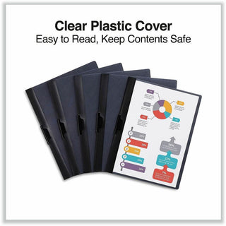 Clip-Style Report Cover, Clip Fastener, 8.5 x 11, Clear/Black, 5/Pack